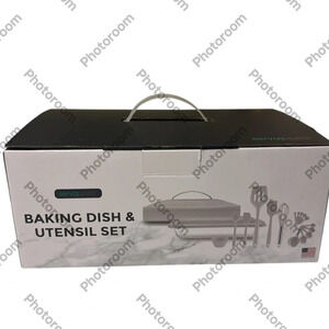 BAKING DISH &
UTENSIL SET brand new beautiful neutral color